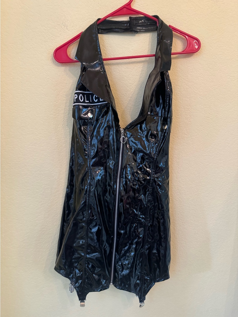 Faux Black Leather Police Officer Costume Mini Dress w/Garters Size Large